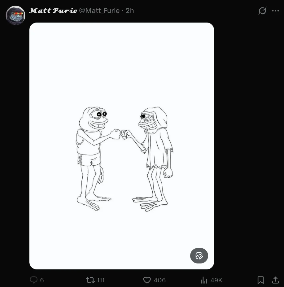 Matt Furie posting Pepe passing the legacy to DORK LORD